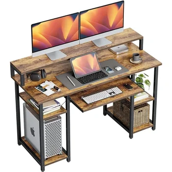 Рабочий стол для домашнего офиса 47-дюймовый Компьютерный стол С полками для хранения Подставка для монитора Лоток для клавиатуры Мебель для рабочего стола