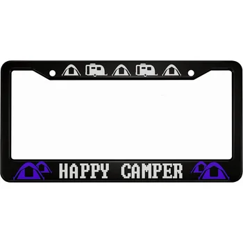 Рамка номерного знака Happy Camper из алюминиевого сплава, белый фургон, автобус, синяя палатка, применимо к стандартному автомобилю США, металлическая рамка для автомобильной бирки