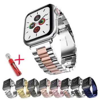 Ремешок для Apple watch Серии 4 5 6 SE 3 2 1 Металлическое Звено из Нержавеющей Стали iwatch Band Браслет Apple Watch band 44мм 40мм 42мм 38мм