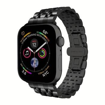 Ремешок для всех серий Apple Watch, металлический нажимной откидной ремешок с пряжкой из нержавеющей стали