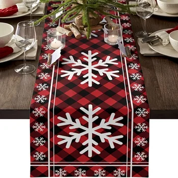 Рождественская настольная дорожка в полоску Hello Winter Красный, черный, в клетку Buffalo, со снежинками, устойчивый к пятнам Праздничный шарф для комода, домашний декор