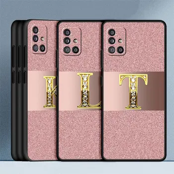 Розовый Черный Роскошный чехол с буквенным Узором для Samsung A23 4G A52 A33 A24 A73 A14 A12 A54 A32 A13 A21s Silione Black Cover
