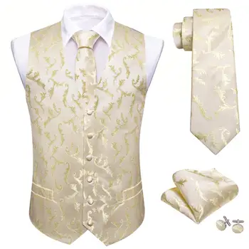 Роскошное шелковое Золотисто-желтое мужское платье-жилет для свадебной вечеринки, жилет с галстуком, деловой костюм без рукавов с V-образным вырезом и настоящим карманом Barry Wang