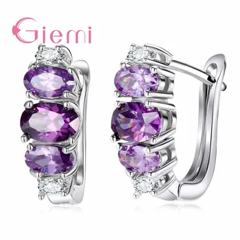 Роскошные женские серьги-кольца с фиолетовыми стразами, ювелирные изделия из чистого серебра 925 пробы, высококачественный женский подарок