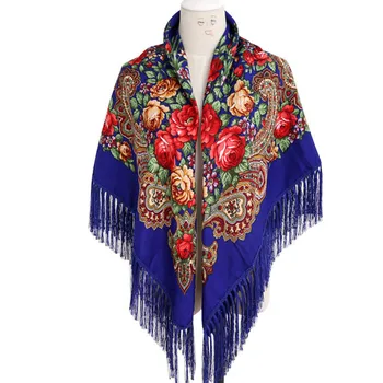 Русский плащ, щедрый шарф с большим цветочным принтом, женская шаль, Теплый осенне-зимний многофункциональный шарф, пончо, накидки синего цвета