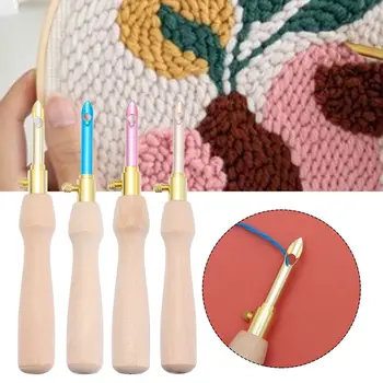 Ручка для вышивания с деревянной ручкой, Регулируемый игольчатый перфоратор для вышивания, Инструменты для ткачества, Вязание, Шитье, аксессуары для шитья своими руками