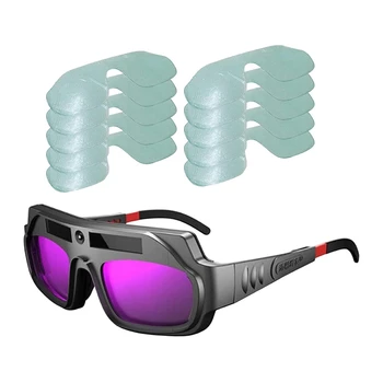 Сварочные очки с автоматическим затемнением, защита от царапин, Очки сварщика с широким обзором для плазменной резки с линзами 10 шт.