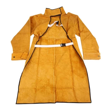 Сварочный фартук длиной 120 см, огнестойкая защитная одежда сварщика с длинным рукавом, огнестойкая расщепленная кожа