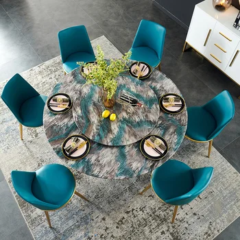 Светлый роскошный мраморный обеденный стол с поворотным кругом Обеденный стол для дома и виллы стулья Amazon greenstone настольный круглый стол