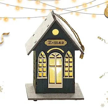 Светодиодная подвеска в виде деревянного рождественского домика, декор в виде деревянного домика с подсветкой на Рождество, подвеска в виде рождественской елки для классной комнаты отеля, сада