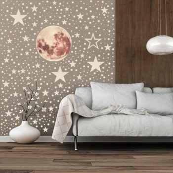 Светящиеся наклейки на стену с Луной и звездами для декора детской комнаты, спальни, светящиеся в темноте, Земляные наклейки на стены, Серебристые наклейки