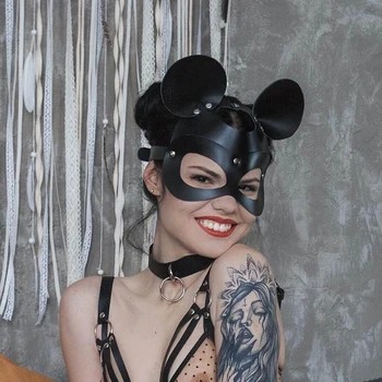 Сексуальная БДСМ маска с длинными ушами Связывание Игры для взрослых Пары Кожаная сбруя Маски Костюмы Женщины Косплей Секс-игрушки Маски для вечеринок