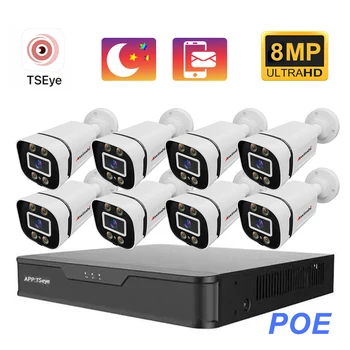 Сетевая видеорегистраторная система видеонаблюдения 4K с 8-мегапиксельной IP-камерой POE Bullet, 8-мегапиксельным комплектом для распознавания лиц, 8-канальным видеорегистратором