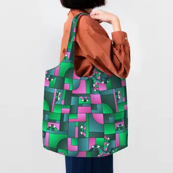 Симпатичный цветной блок Bauhaus с принтом Геометрических линий, современные сумки-тоут для покупок, многоразовая холщовая минималистичная сумка для покупок через плечо