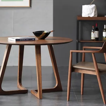 Скандинавский дизайн, круглый обеденный стол из массива дерева, дуб, домашний журнальный столик для маленькой квартиры, повседневный коммерческий журнальный столик, стул