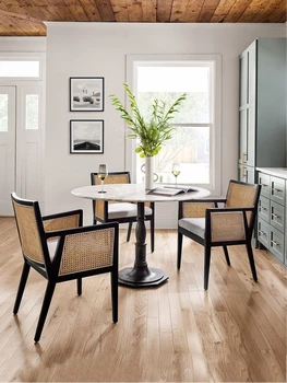 Скандинавское плетение из виноградной лозы, черный обеденный стул, кафе в отеле, одноместное кресло, обеденный стол и стул из массива дерева
