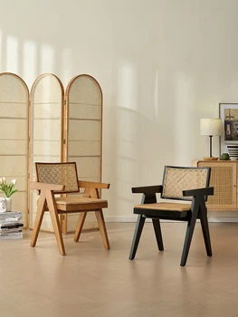 Скандинавское ретро-кресло из ротанга, кресло для домашнего отдыха со спинкой, креативное ретро-дизайнерское кресло