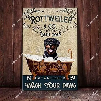 Собака Ротвейлер Ретро Металлические Жестяные Вывески Rottweiler Co. Мыло Для ванны Вымойте Лапы Ресторан Кафе Гостиная Кухня Домашний Бар плакаты