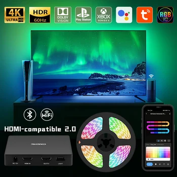 Совместимая с Hdmi подсветка телевизора 2.0, Светодиодная синхронизация оттенков Rgb, HDR, Окружающий Смарт-фокус, Wi-Fi, приложение Alexa Bluetooth, Голосовое управление Игровой комнатой