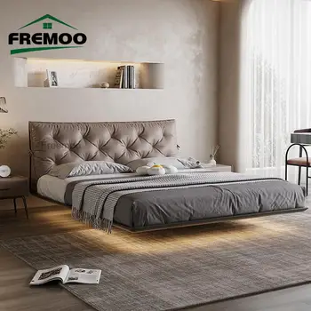 Современная дизайнерская модель Подвесной кровати, мебель для спальни, Кожаная бытовая мебель Королевского размера, Двуспальная кровать для спальни
