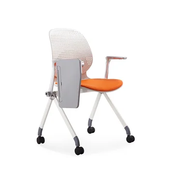 Современное дизайнерское складное кресло для проведения учебных совещаний с планшетом для письма и колесиками