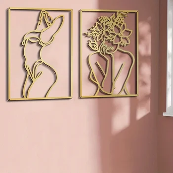 Современный Металлический Настенный Декор HelloYoung - Абстрактная Скульптура Женского Силуэта для Спальни, Ванной Комнаты С Утолщенной Линией Художественного Дизайна