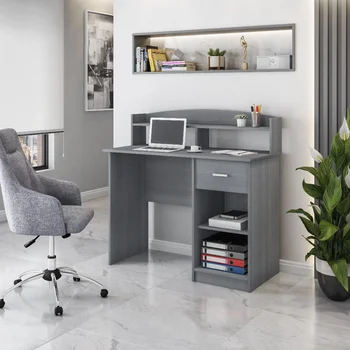 Современный офисный стол с ящиком, серый