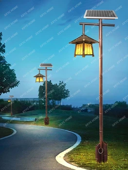 Солнечная Антикварная Наружная Водонепроницаемая Парковая Ландшафтная Лампа С Высоким Полюсом, Китайская Ретро Садовая Лампа