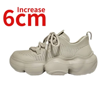 Спортивная обувь для пары европейского дизайна, мужская Летняя дышащая повседневная обувь из натуральной кожи, увеличенная на 6 см, обувь на мягкой подошве с амортизацией