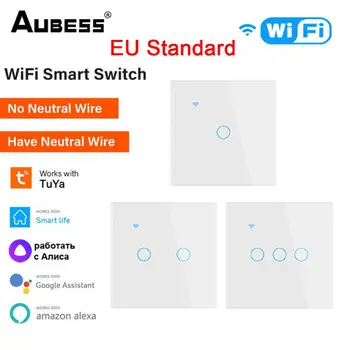 Стандартный ЕС Tuya WiFi 1/2/3/4 Банды Умный Сенсорный Выключатель Домашняя Настенная Кнопка Дистанционного Управления Умный Дом Для Alexa Google Home Assistant