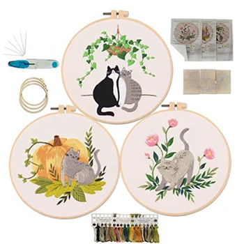Стартовый набор для вышивания из 3 упаковок, высокое качество Для начинающих, Хобби для женщин, взрослых, Поделки с кошками и растениями