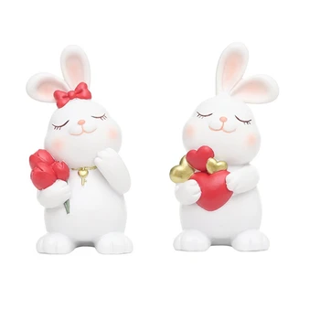 Статуэтки кролика из смолы, домашний декор, свадебные подарки на День Святого Валентина для нее, украшение для дома с кроликом, простая установка