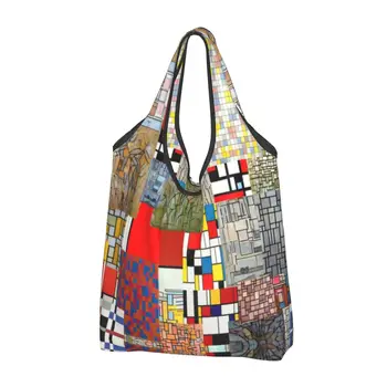 Сумка для покупок с принтом Пита Мондриана Де Стижла с кавайным принтом Портативная сумка для покупок через плечо абстрактного искусства