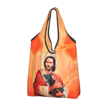 Сумки для покупок Jesus Saint Meme Киану Ривз на заказ Женские Портативные сумки для покупок в продуктовых магазинах большой емкости