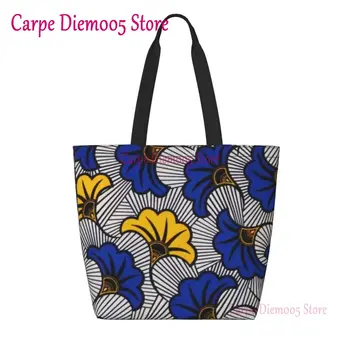 Сумки-тоут с геометрическим рисунком Анкары с кавайной печатью, многоразовая холщовая сумка для покупок в стиле африканского племени