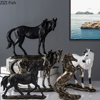 Творческая имитационная Скульптура лошади, Скакун Ручной работы, украшения для гостиной, Мультяшные фигурки животных, изделия из смолы, украшения для дома