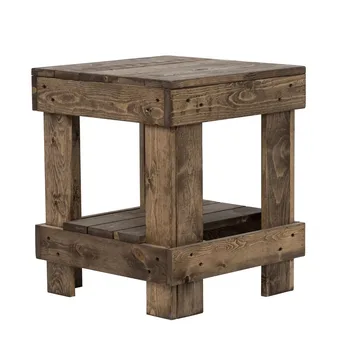 Торцевой столик для гостиной из соснового дерева в фермерском доме с полкой для хранения Темно-коричневая мебель Маленький столик Приставной столик Деревянный стол