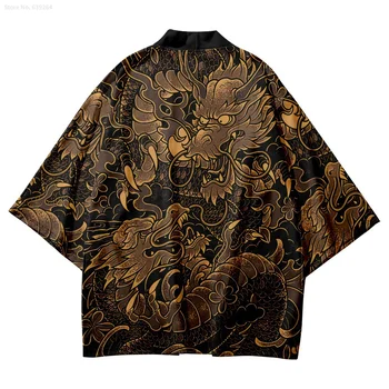 Традиционное китайское кимоно с принтом дракона из мультфильма, мужские японские Пляжные Юката, Женские Кардиганы, Косплей, Самурай, Хаори, Азиатская одежда