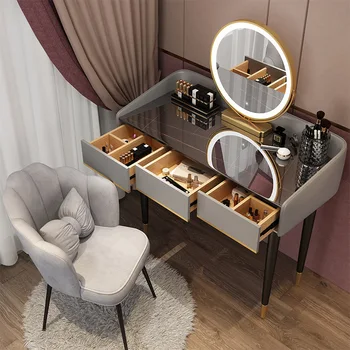 Туалетный столик для макияжа в роскошной спальне, семейная деревянная спальня, современный простой женский стол с зеркалом, мебель для макияжа