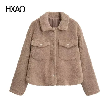 Укороченная куртка HXAO для женщин, зимнее пуховое пальто, флисовые куртки, осенние полушерстяные пальто, повседневная куртка-бомбер, Новинка в верхней одежде