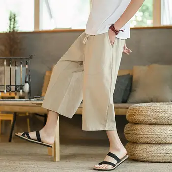 Укороченные брюки на шнурке Мужские брюки в китайском стиле Ретро с широкими штанинами