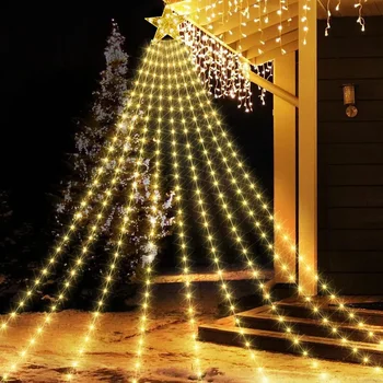 Уличные елочные гирлянды 9X3 м Рождественская Звезда Гирлянды 288 светодиодных Водопадных занавесок Topper Star Fairy String Light