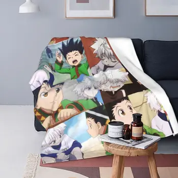Флисовое одеяло Kawaii Freecss Gon, всесезонное аниме Hunter X Hunter, портативное супер Теплое одеяло для дивана, уличное одеяло