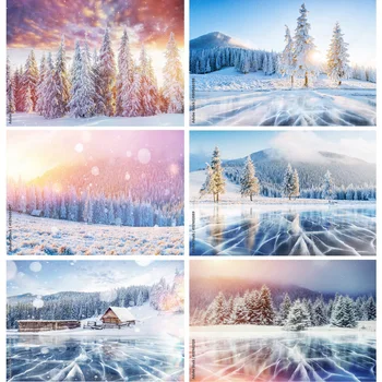 Фон для фотосъемки зимних природных пейзажей Лесной пейзаж Со снежинками Фотофоны для путешествий Студийный реквизит 22108 DJXJ-02