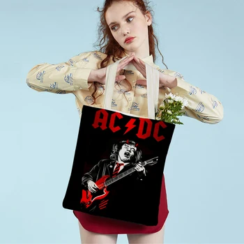 Холщовая Женская сумка для покупок AC DC Band Art Lady Shopping Bag Classic Rock Team Многоразовая складная Эко-мультяшная дорожная сумка-тоут