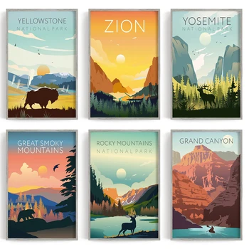 Художественный набор Национального парка из 6 картин на холсте, плакат с изображением Йосемити, художественная картина Grand CanyonWall для гостиной, украшения дома