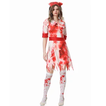 Хэллоуин Косплей Кровавый Зомби Медсестра Платье Страшный Взрослый Маскарадный Костюм