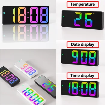 Цветной будильник со светодиодным экраном, современные настольные электронные часы с датой температуры 12/24 часа, светодиодные часы с большим дисплеем для домашнего офисного декора