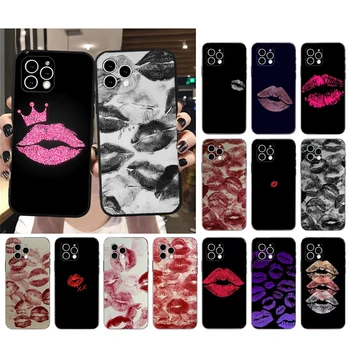 Черный Чехол для телефона Red Lips Kiss для iphone 15 14 Pro Max 13 12 11 Pro Max XSMax XR 12 13 mini 14 Plus