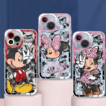 Чехол Disney Mickey Minnie Mouse для iPhone 12 Mini 11 XR 15 Plus SE 8 13 Pro Max X XS 14 Pro 7 6s Бампер Прозрачный Мягкий Чехол